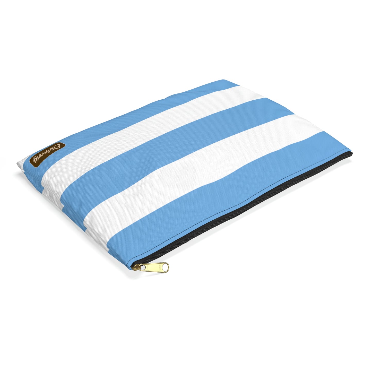 Flat Zipper Pouch - Light Blue/White Stripes