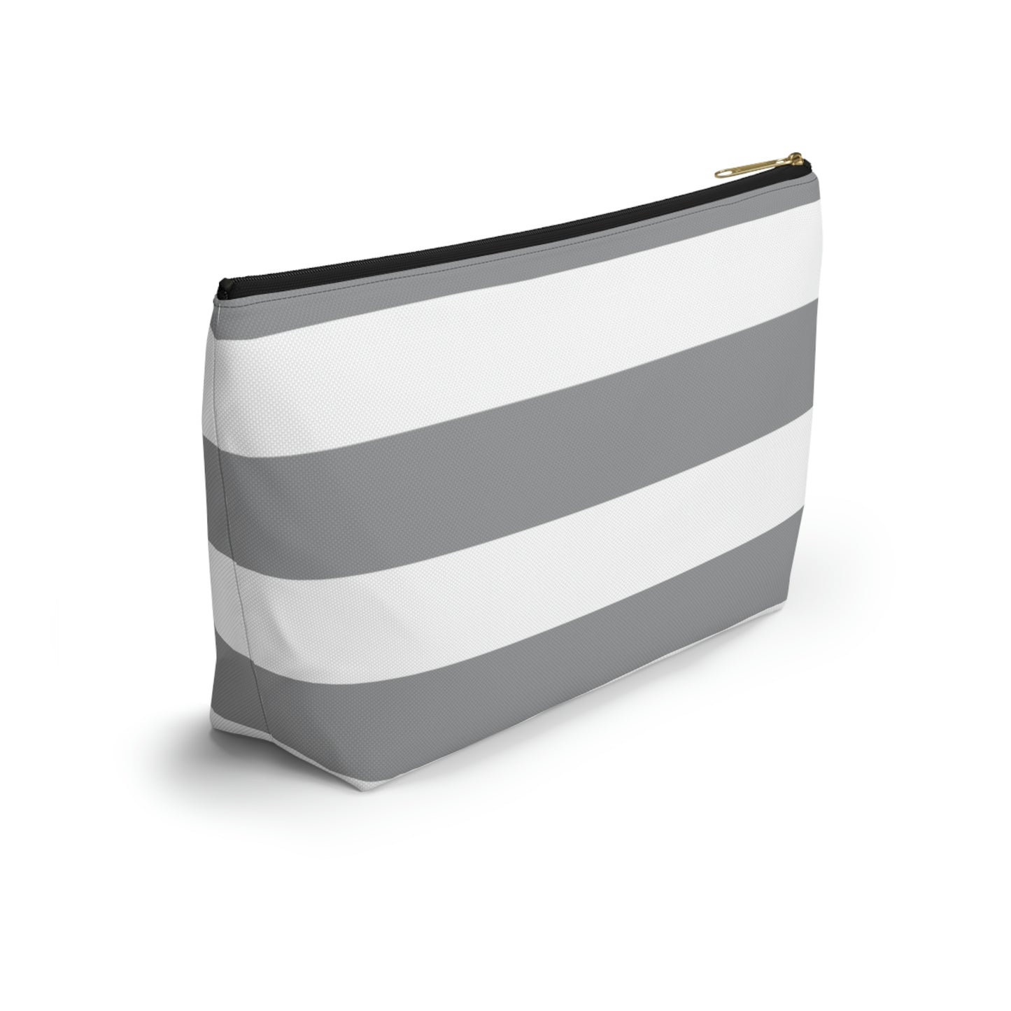Big Bottom Zipper Pouch - Ash Gray/White Stripes