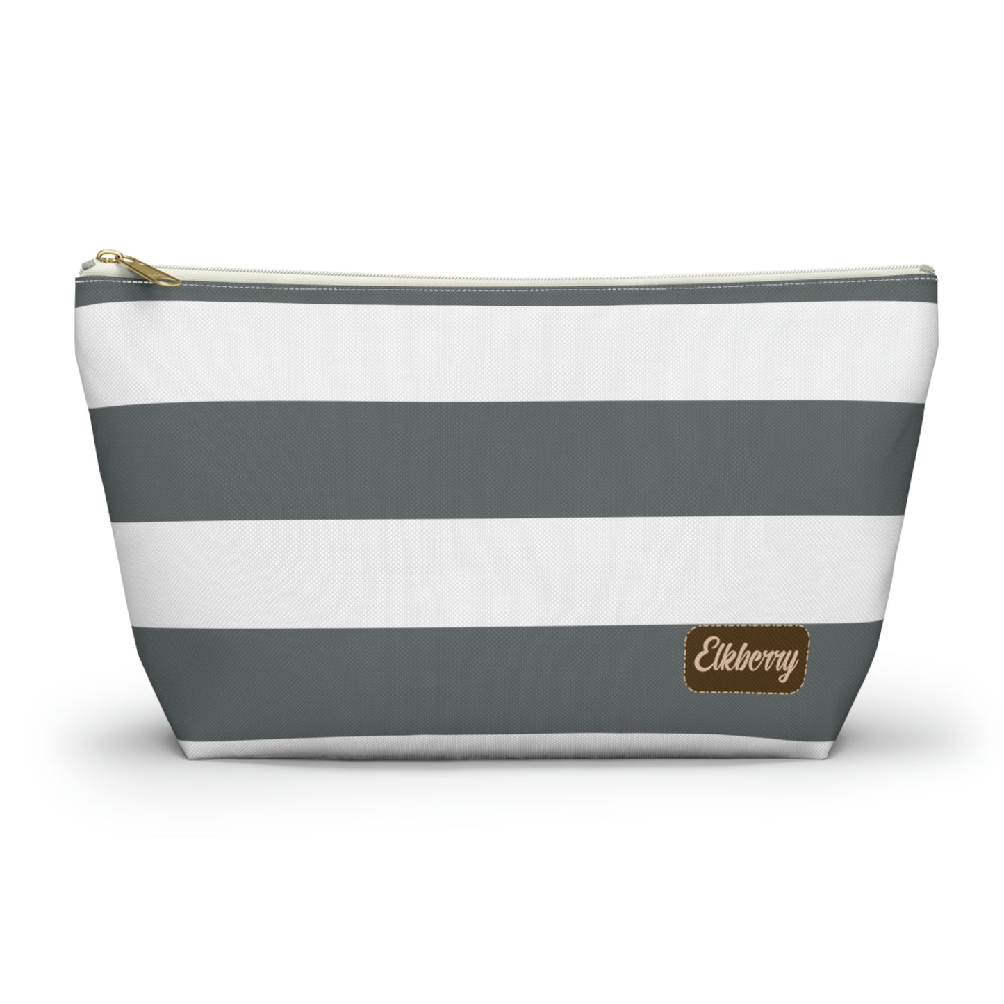 Big Bottom Zipper Pouch - Charcoal Gray/White Stripes