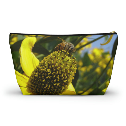 Big Bottom Zipper Pouch - Bee on Yellow Coneflower