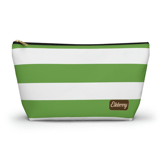Big Bottom Zipper Pouch - Lime Green/White Stripes