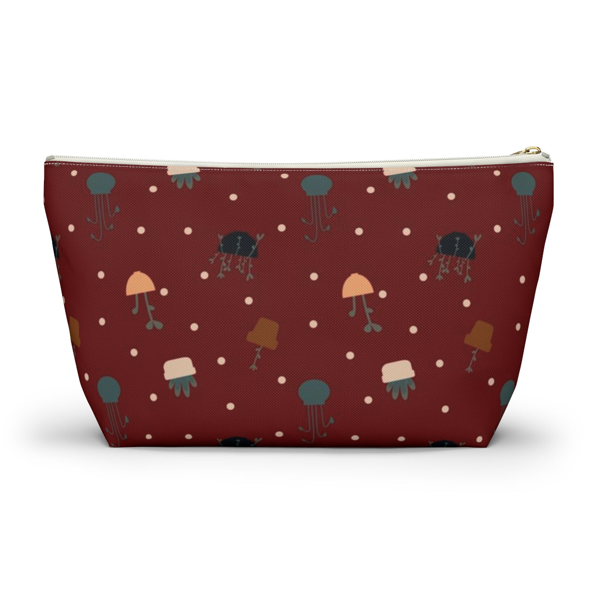 Big Bottom Zipper Pouch - Potted Plants in Red