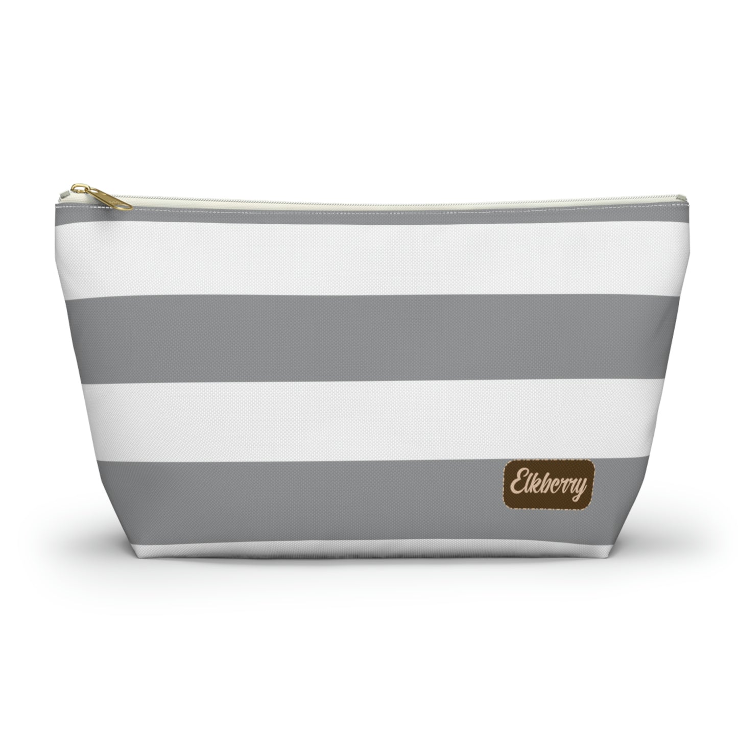 Big Bottom Zipper Pouch - Ash Gray/White Stripes