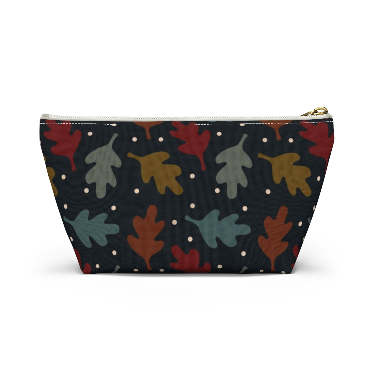 Big Bottom Zipper Pouch - Fall Leaves on Navy