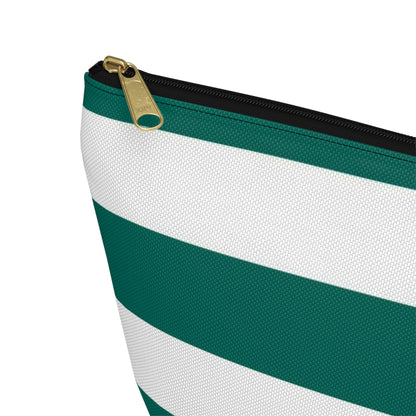 Big Bottom Zipper Pouch - Turquoise/White Stripes