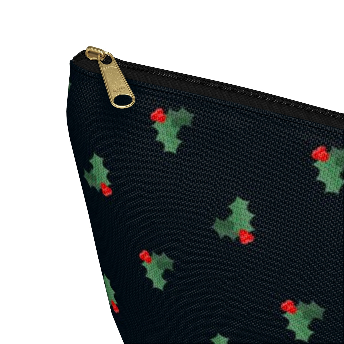 Big Bottom Zipper Pouch - Holly Leaves & Berries