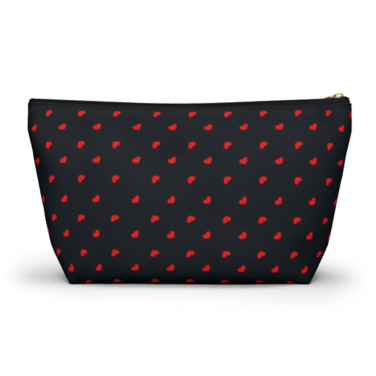 Big Bottom Zipper Pouch - Hearts on Navy