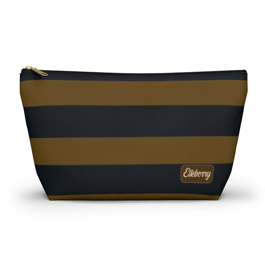 Big Bottom Zipper Pouch - Mustard/Navy Stripes
