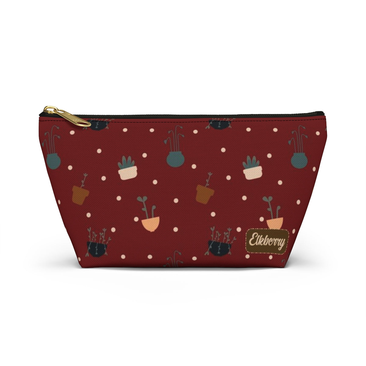 Big Bottom Zipper Pouch - Potted Plants in Red