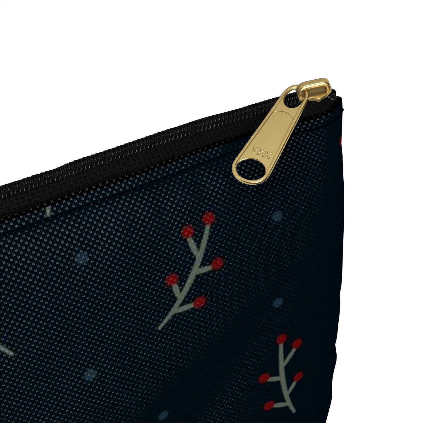 Flat Zipper Pouch - Berry Branches on Navy Background
