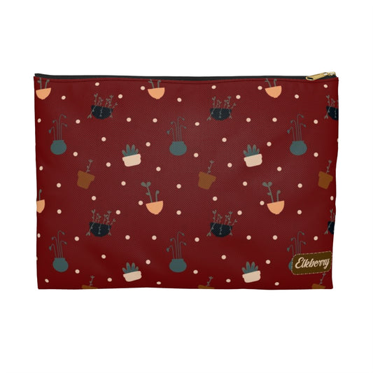 Flat Zipper Pouch - Potted Plants in Red