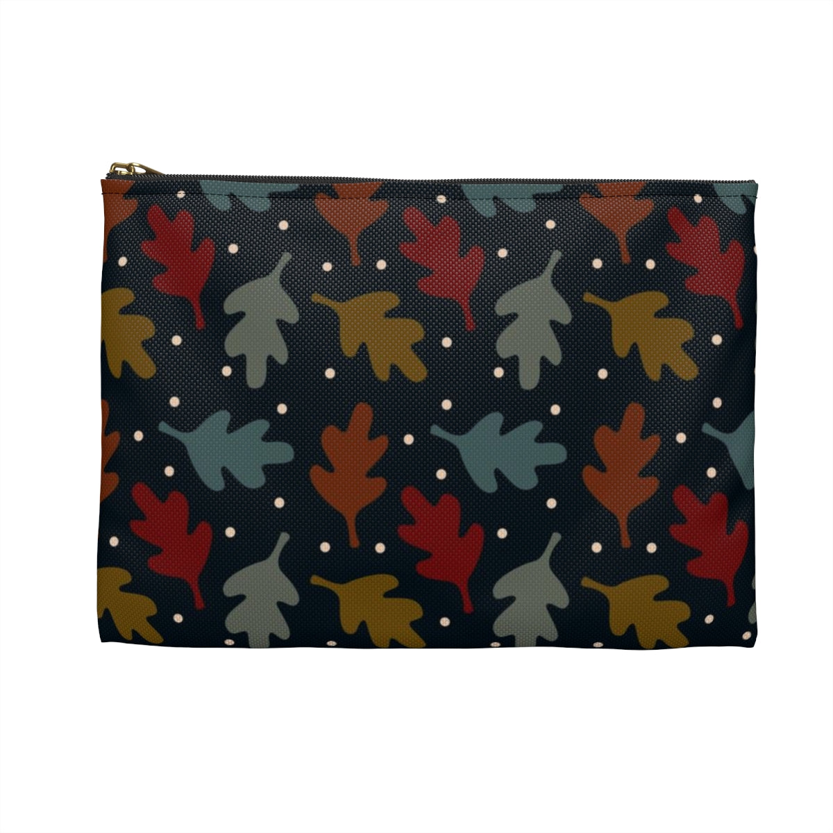 Flat Zipper Pouch - Fall Leaves on Navy
