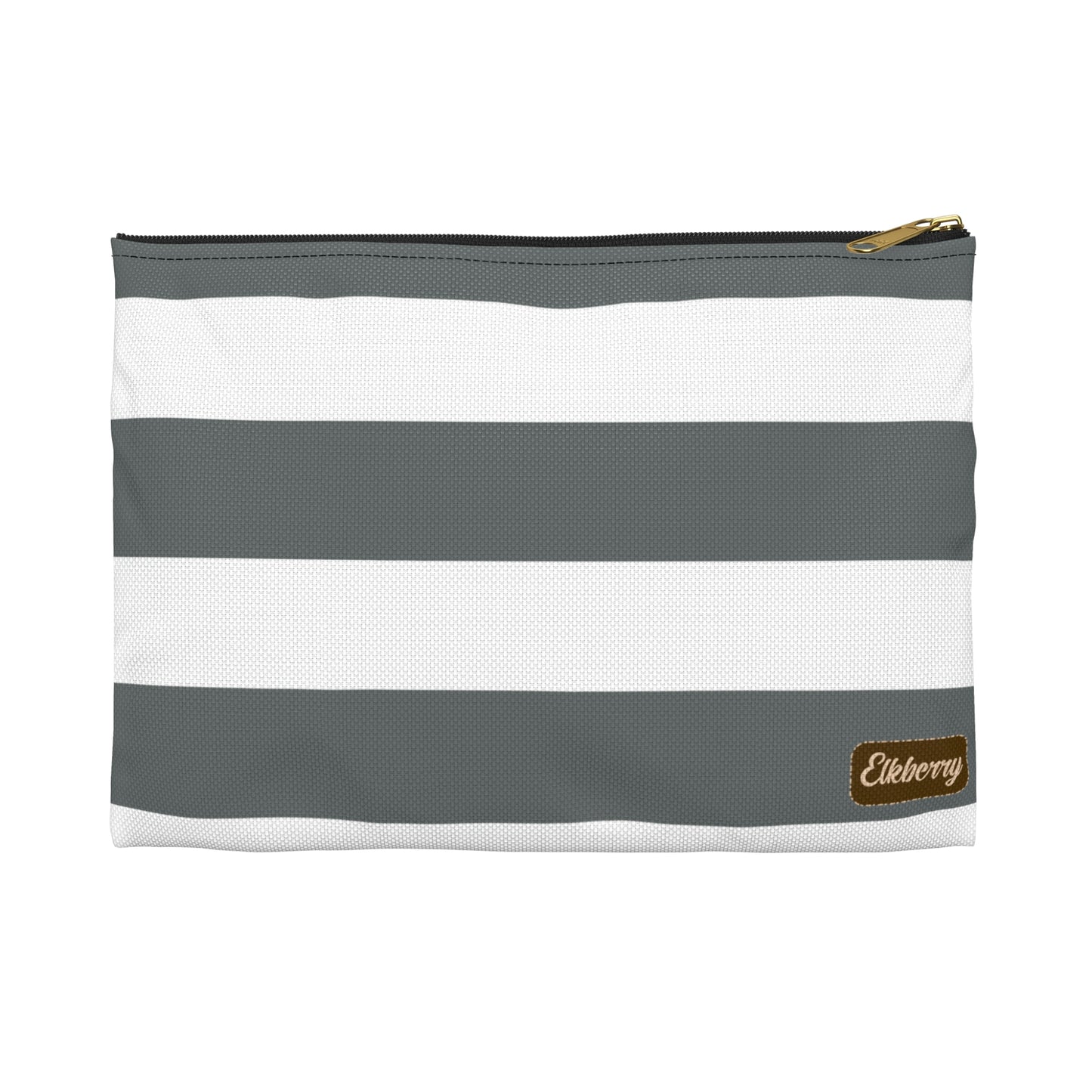 Flat Zipper Pouch - Charcoal Gray/White Stripes