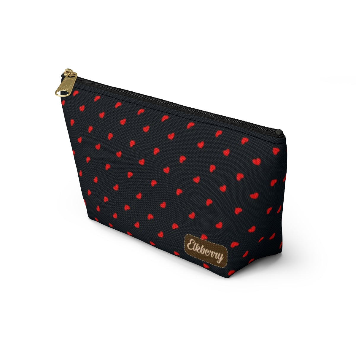 Big Bottom Zipper Pouch - Hearts on Navy