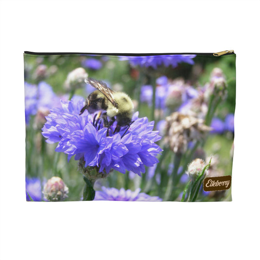 Flat Zipper Pouch - Bee on Bachelor's Button