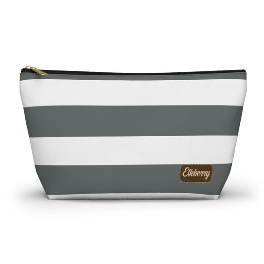 Big Bottom Zipper Pouch - Charcoal Gray/White Stripes