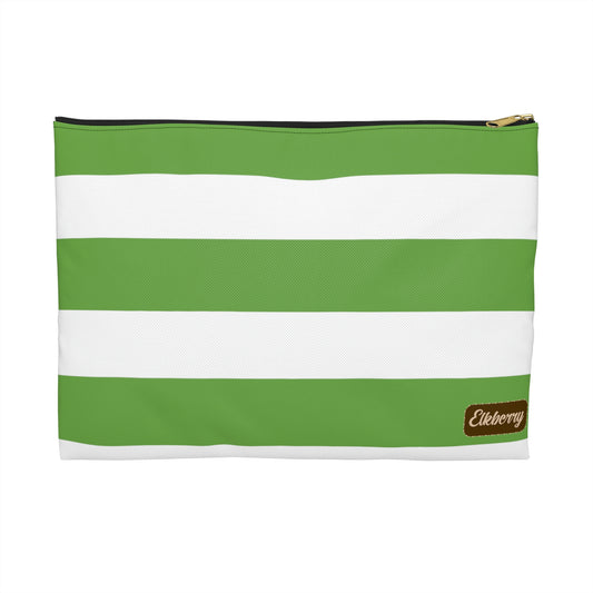 Flat Zipper Pouch - Lime Green/White Stripes