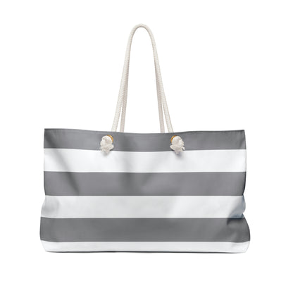 Weekender Tote Bag - Ash Gray/White Stripes