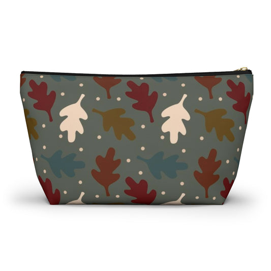 Big Bottom Zipper Pouch - Fall Leaves on Sage