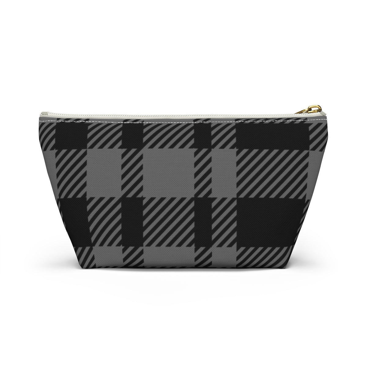 Big Bottom Zipper Pouch - Gray Buffalo Check, Gray Plaid