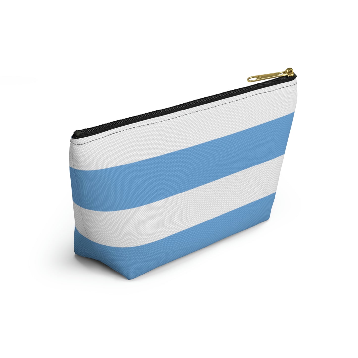 Big Bottom Zipper Pouch - Light Blue/White Stripes