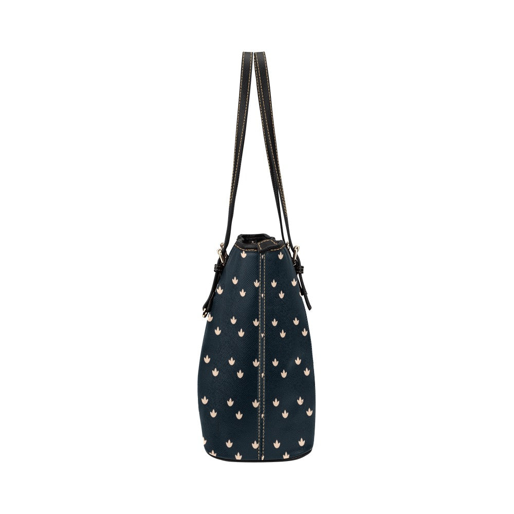 Lotus - Navy Vegan Leather Zipper Tote Handbag (Small)