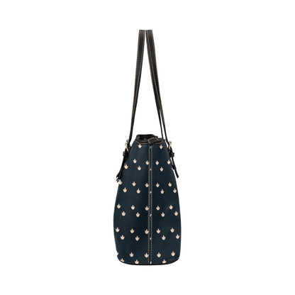 Lotus - Navy Vegan Leather Zipper Tote Handbag (Small)