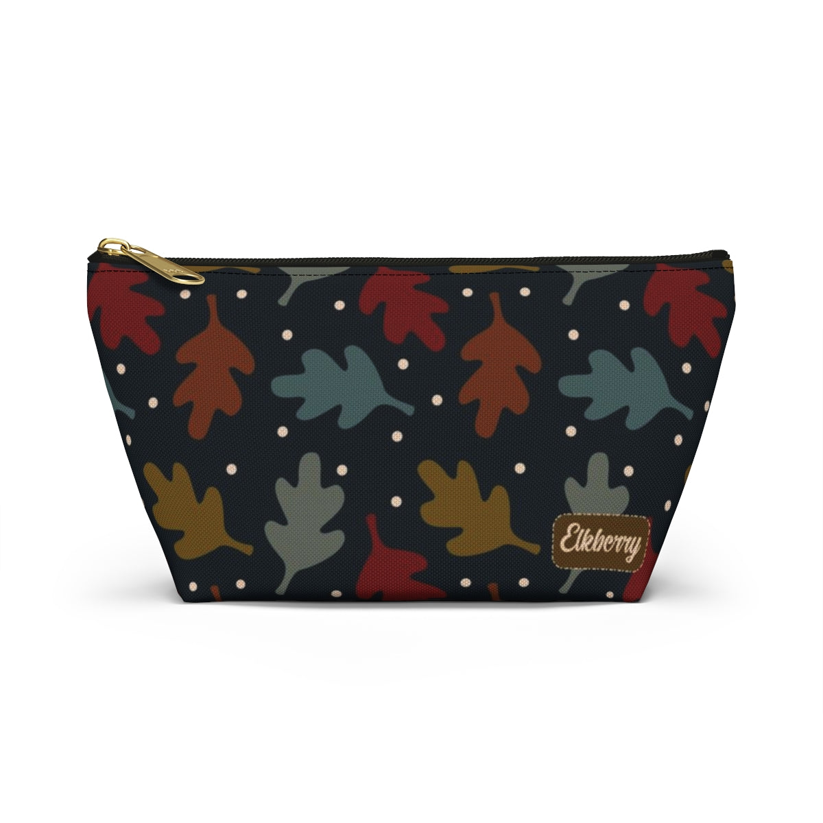 Big Bottom Zipper Pouch - Fall Leaves on Navy