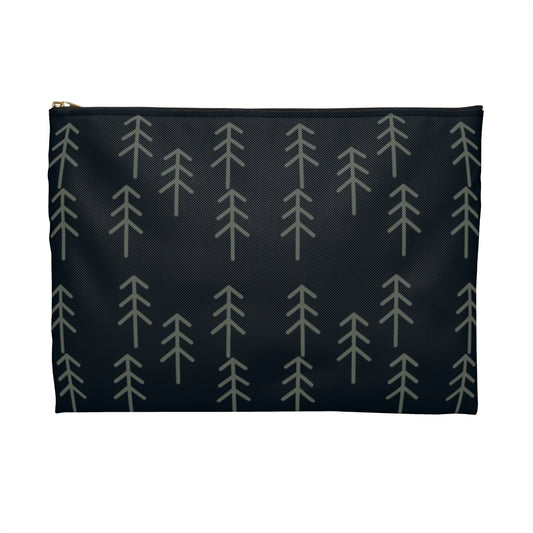 Flat Zipper Pouch - Stick Trees in Navy