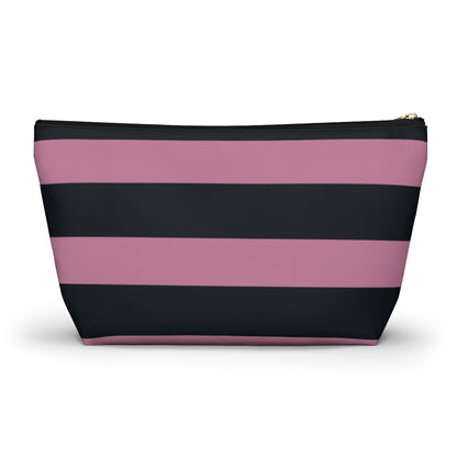 Big Bottom Zipper Pouch - Dusty Rose Pink/Navy Stripes