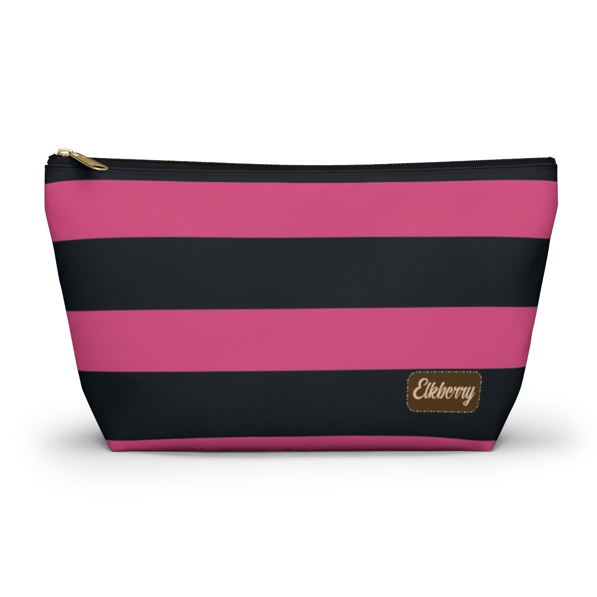 Big Bottom Zipper Pouch - Hot Pink/Navy Stripes