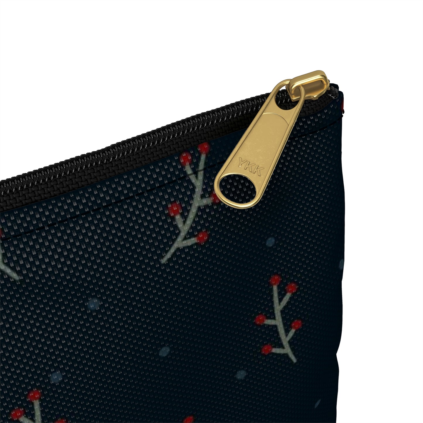 Flat Zipper Pouch - Berry Branches on Navy Background
