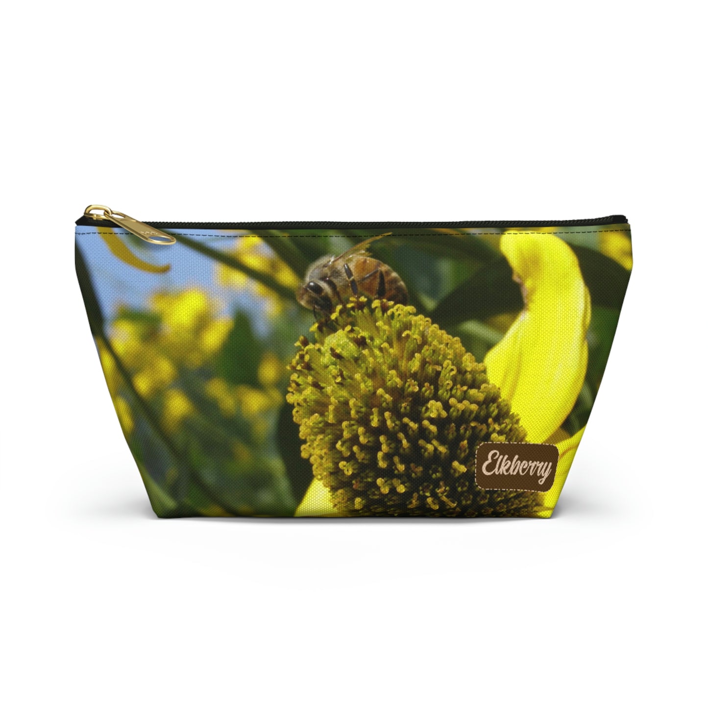 Big Bottom Zipper Pouch - Bee on Yellow Coneflower