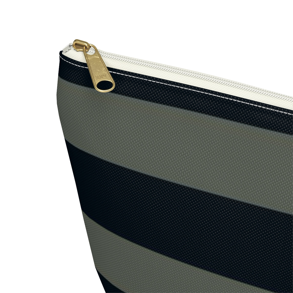 Big Bottom Zipper Pouch - Sage/Navy Stripes