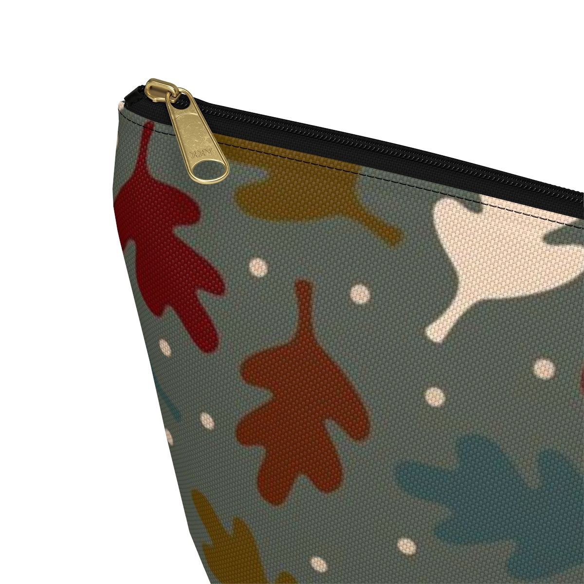 Big Bottom Zipper Pouch - Fall Leaves on Sage