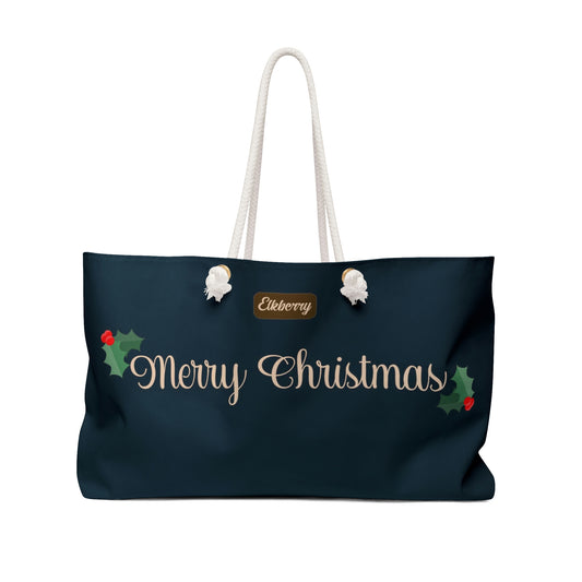 Weekender Tote Bag - Merry Christmas with Holly on Navy