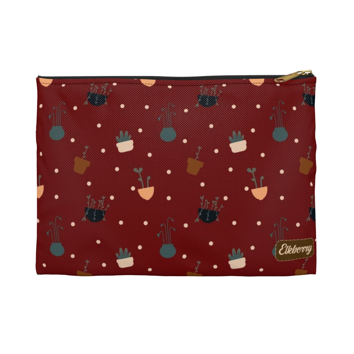 Flat Zipper Pouch - Potted Plants in Red