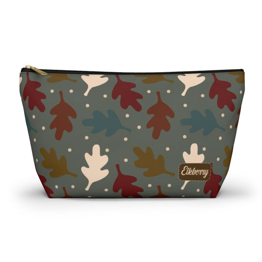 Big Bottom Zipper Pouch - Fall Leaves on Sage