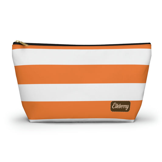 Big Bottom Zipper Pouch - Orange/White Stripes