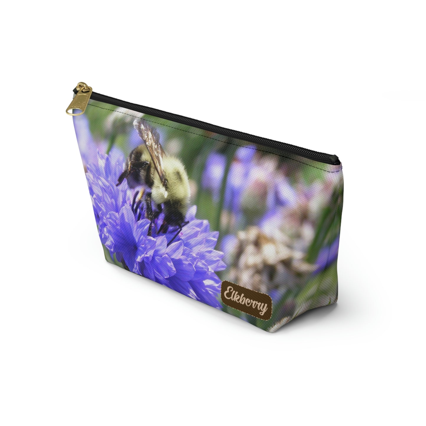 Big Bottom Zipper Pouch - Bee on Bachelor's Button