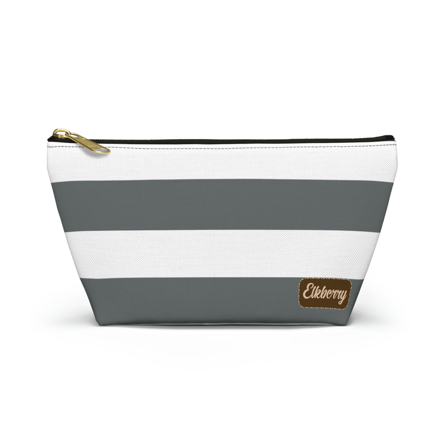 Big Bottom Zipper Pouch - Charcoal Gray/White Stripes