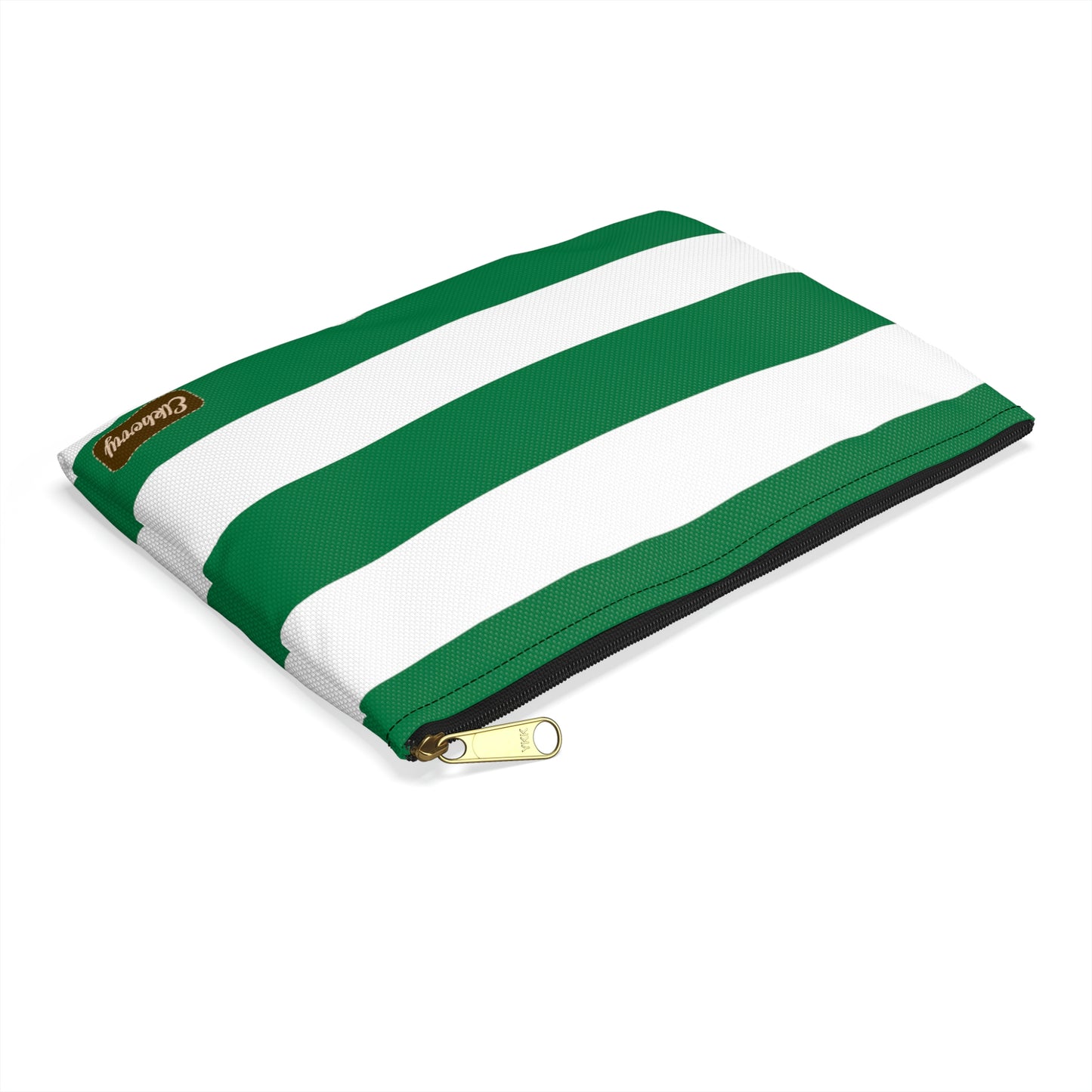 Flat Zipper Pouch - Kelly Green/White Stripes