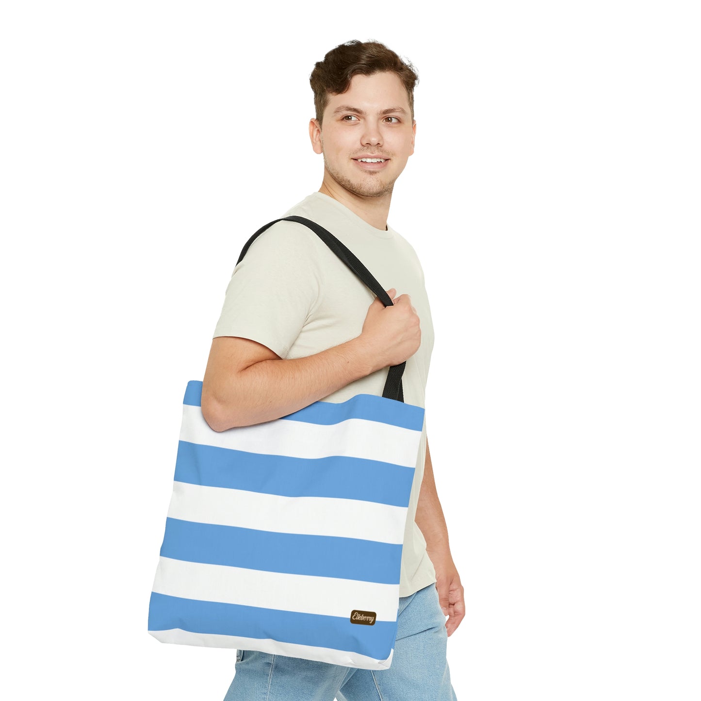 Lightweight Tote Bag - Light Blue/White Stripes