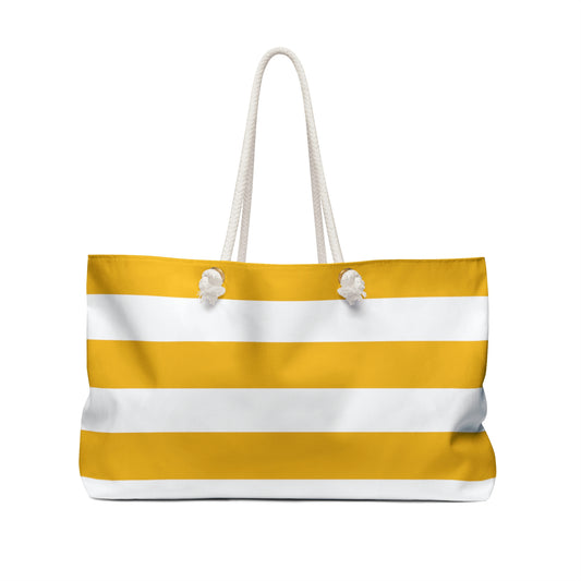 Weekender Tote Bag - Lemon Yellow/White Stripes