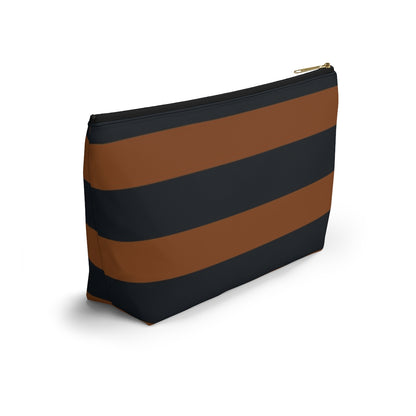 Big Bottom Zipper Pouch - Pumpkin/Navy Stripes