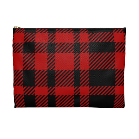 Flat Zipper Pouch - Red Buffalo Check, Red Plaid