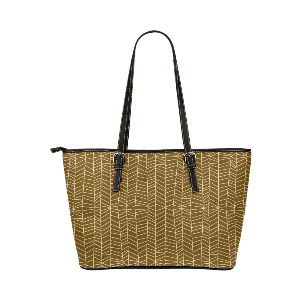 Herringbone - Mustard Vegan Leather Zipper Tote Handbag (Large)