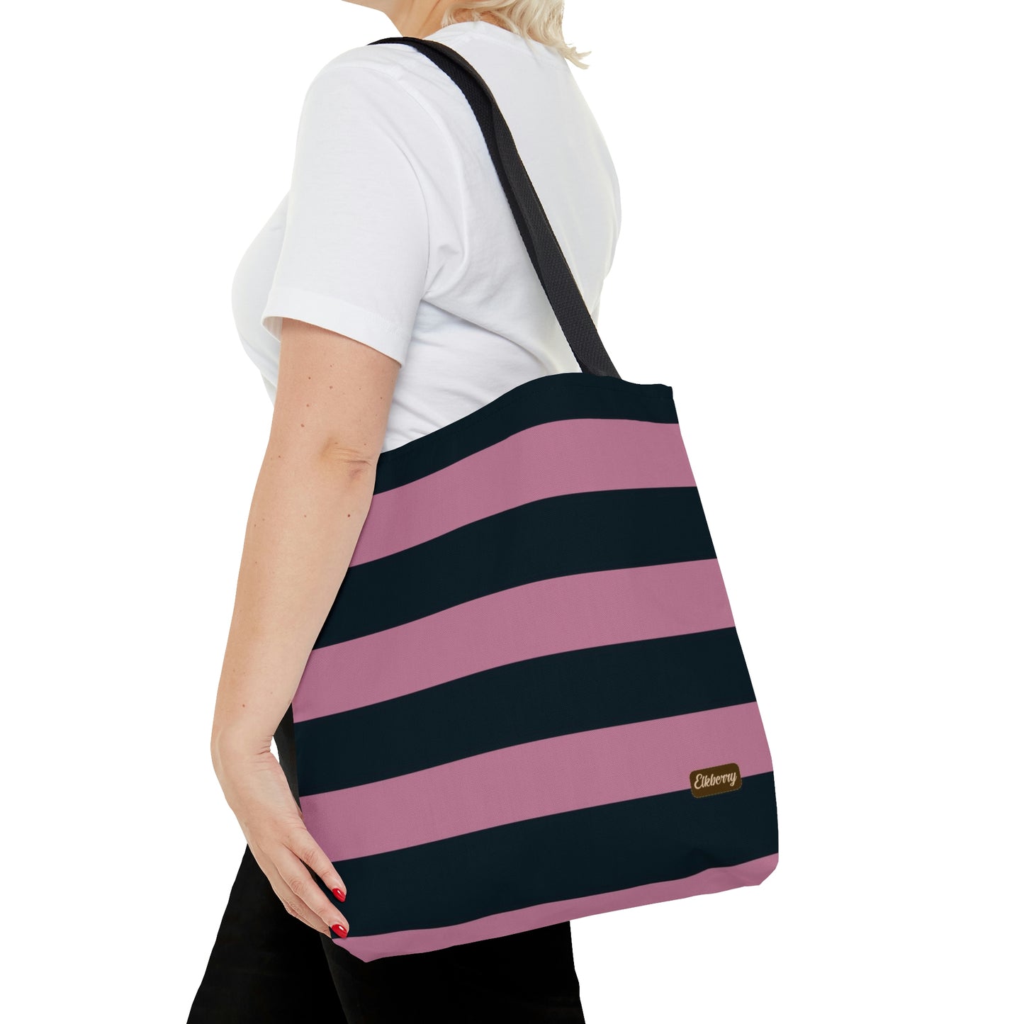 Lightweight Tote Bag - Dusty Rose Pink/Navy Stripes