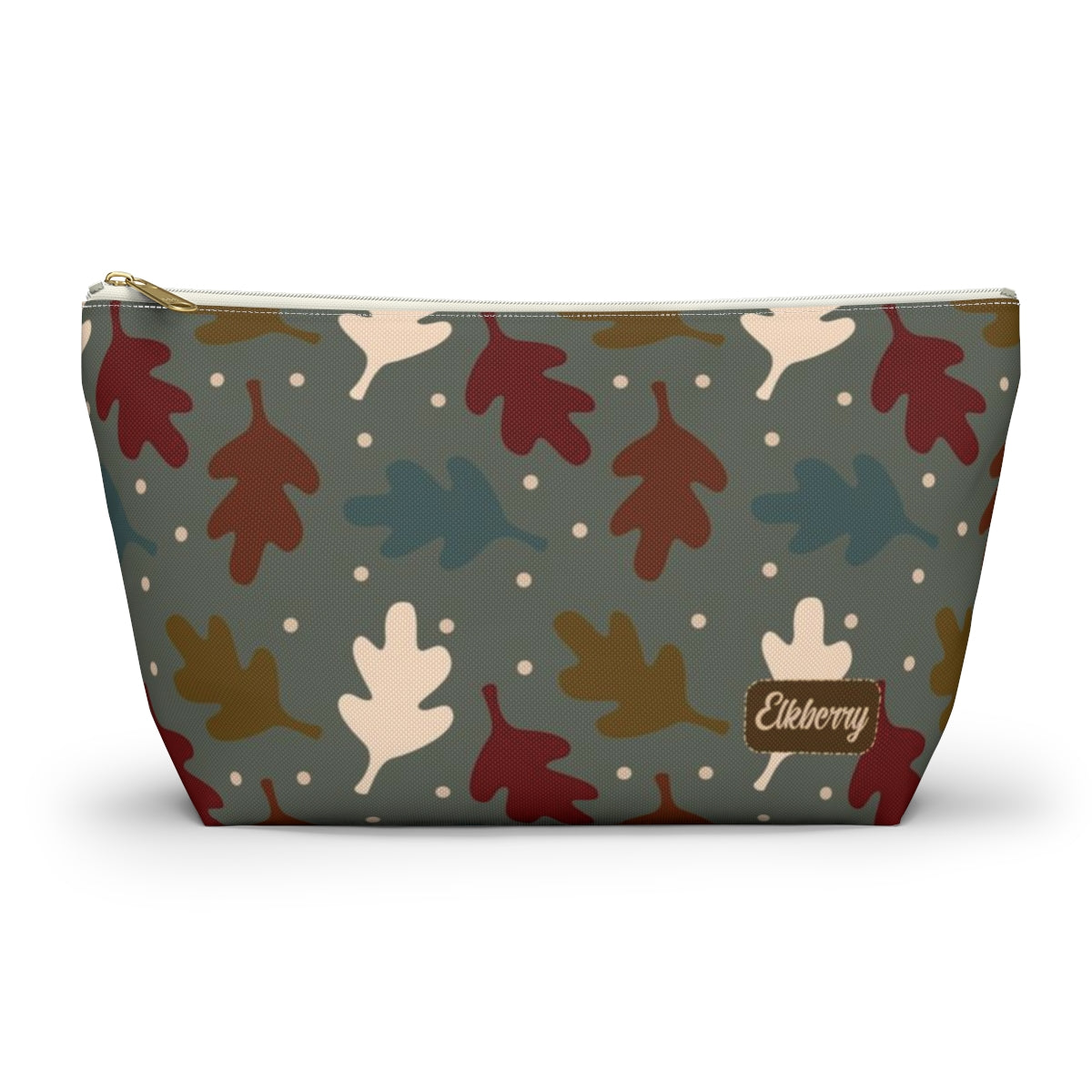 Big Bottom Zipper Pouch - Fall Leaves on Sage