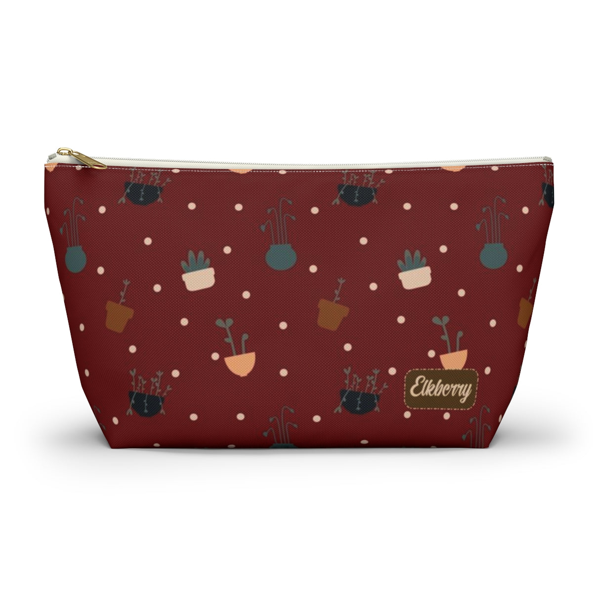 Big Bottom Zipper Pouch - Potted Plants in Red